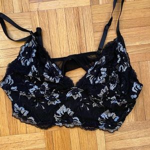 Black and silver lace bralette with mesh back